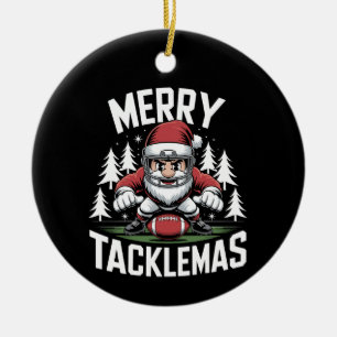 Merry Tacklemas Football Santa Julafton Julgransprydnad Keramik