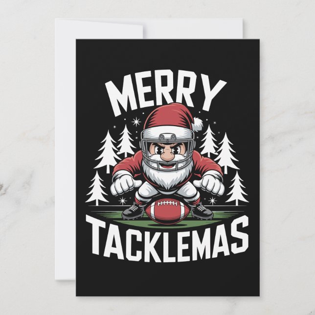 Merry Tacklemas Football Santa Julafton Julkort (Framsida)