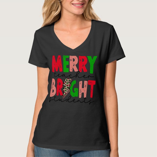Merry Teacher Bright Studenter Lightning Teacher C T Shirt (Framsida)