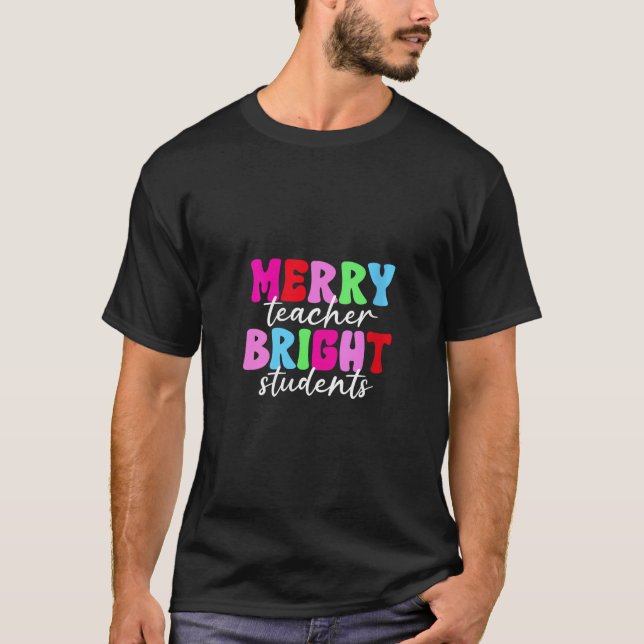 Merry Teacher Bright Studenter Retro Groovy Funny  T Shirt (Framsida)