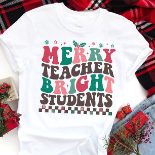 Merry Teacher Bright Studenter Retro jul T Shirt