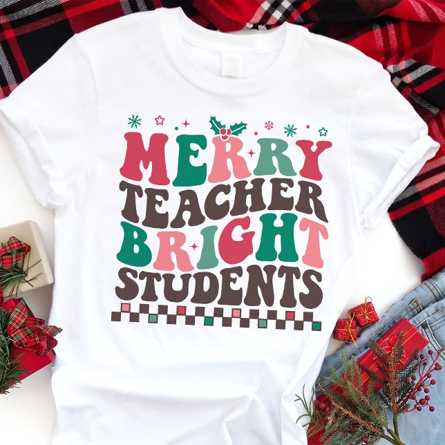 Merry Teacher Bright Studenter Retro jul T Shirt (Skapare uppladdad)