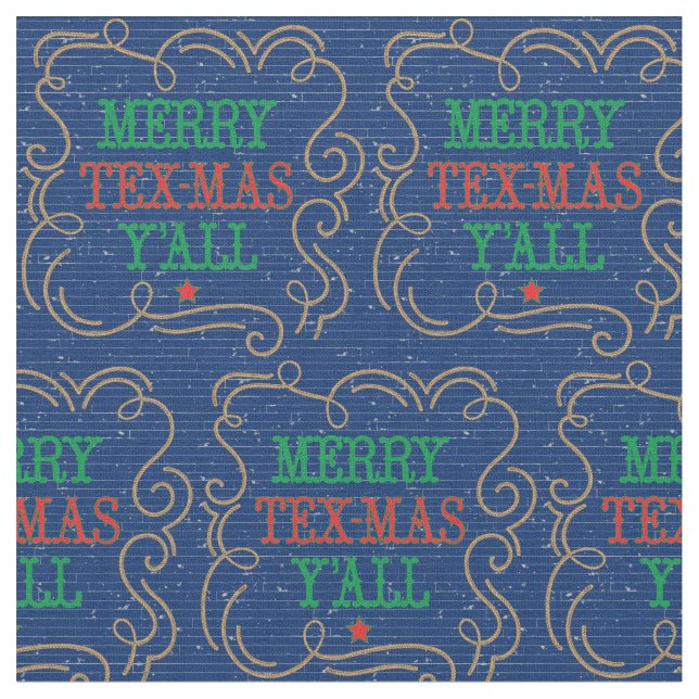 Merry Tex-Mas Y'all Rope Ram på Blue Tyg (Närbild)