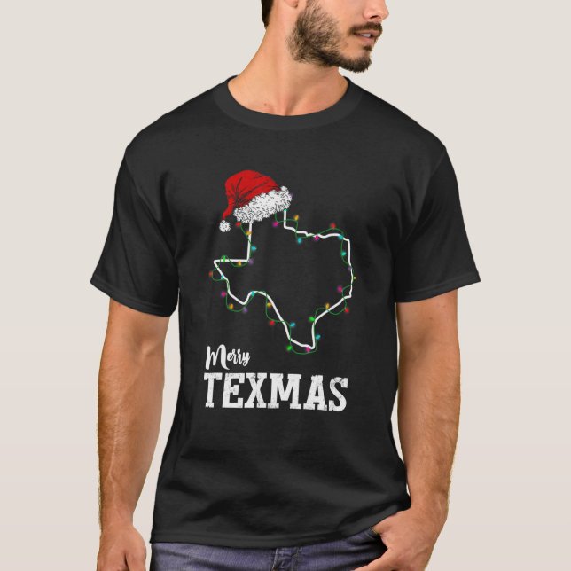 Merry Texmas Texas State jul Light Outline S T Shirt (Framsida)