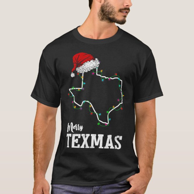 Merry Texmas Texas State jul Light Outline S T Shirt (Framsida)