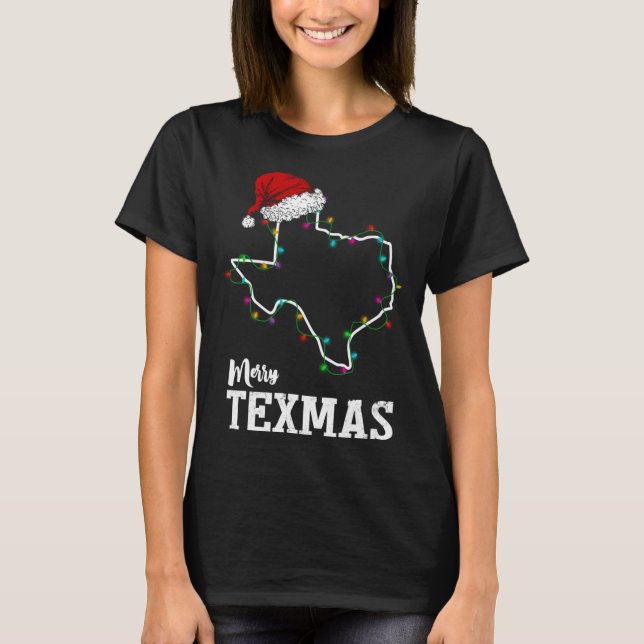 Merry Texmas Texas State jul Light Outline S T Shirt (Framsida)