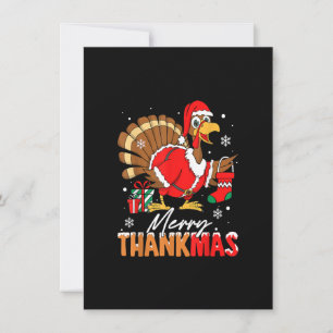 Merry Thankmas Turkey Santa Hat Thanksgiving Chris Inbjudningar