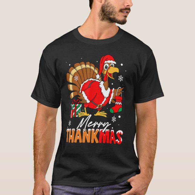 Merry Thankmas Turkey Santa Hat Thanksgiving Chris T Shirt (Framsida)