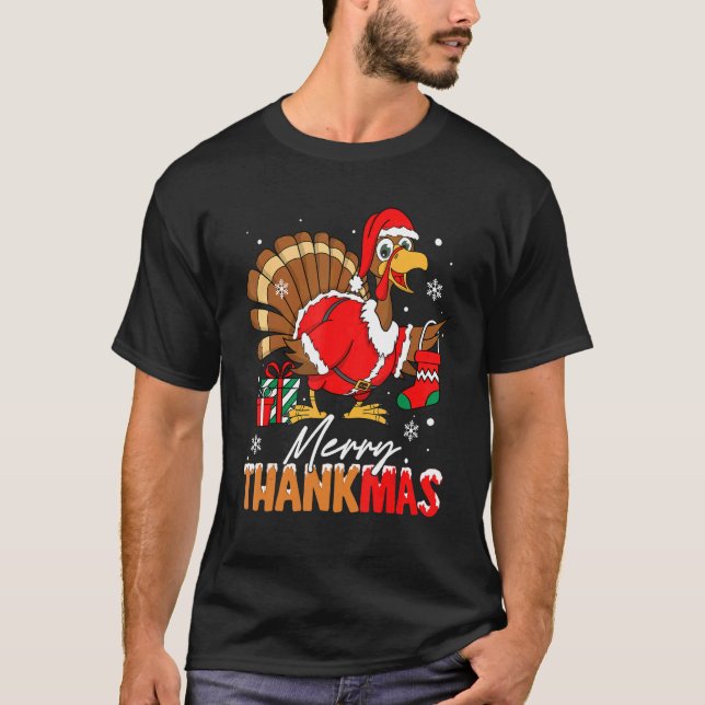 Merry Thankmas Turkey Santa Hat Thanksgiving Chris T Shirt (Framsida)