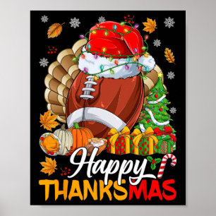 Merry Thanksmas Football Hat Thanksgiving Ch Poster