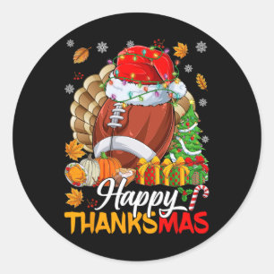 Merry Thanksmas Football Hat Thanksgiving Ch Runt Klistermärke