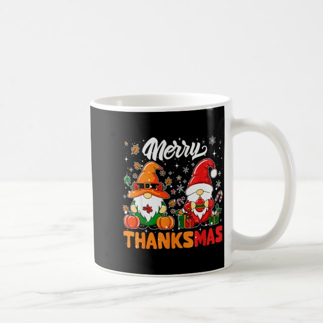 Merry Thanksmas Funny Fall Thanksgiving Santa Gnom Kaffemugg (Höger)