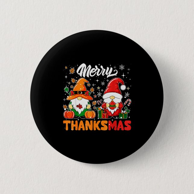 Merry Thanksmas Funny Fall Thanksgiving Santa Gnom Knapp (Framsida)