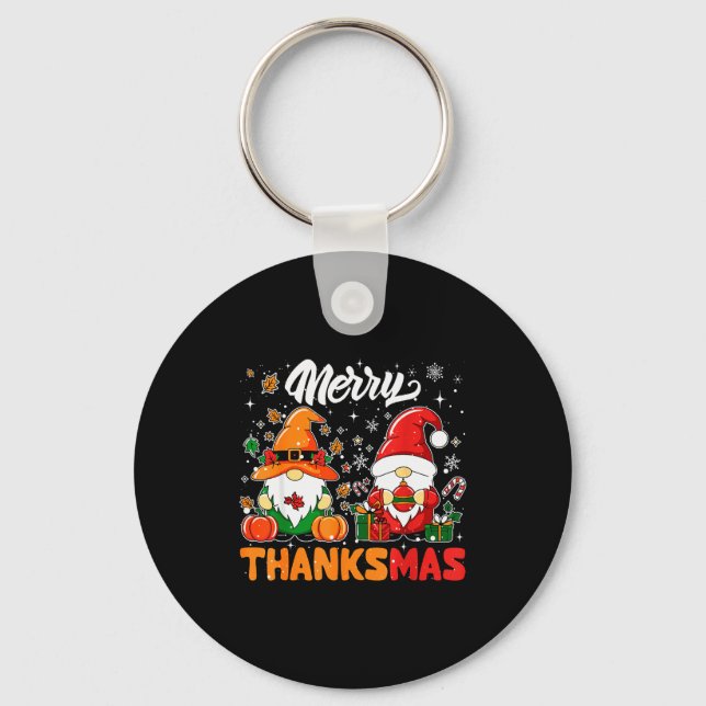 Merry Thanksmas Funny Fall Thanksgiving Santa Gnom Nyckelring (Framsida)