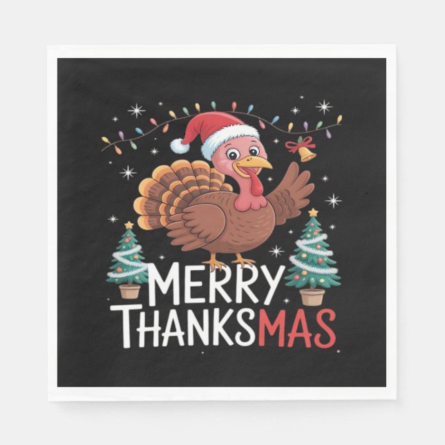 Merry Thanksmas Happy thanksgiving Santa Turkey Es Pappersservett (Framsidan)