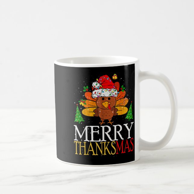 Merry Thanksmas Happy Thanksgiving Santa Turkey  Kaffemugg (Höger)