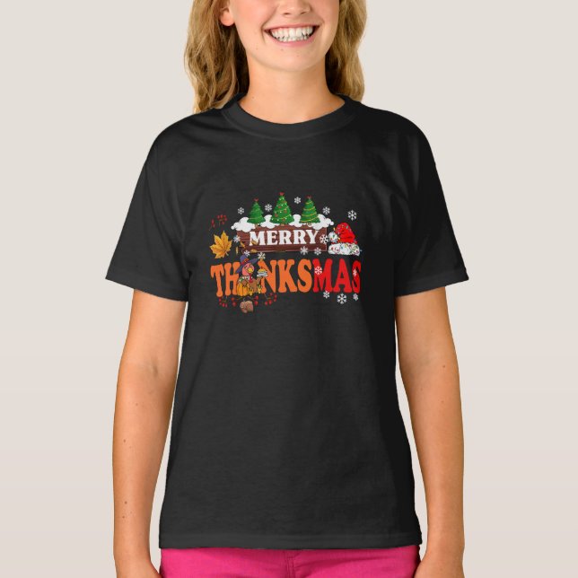 Merry Thanksmas Happy thanksgiving Santa Turkey T Shirt (Framsida)