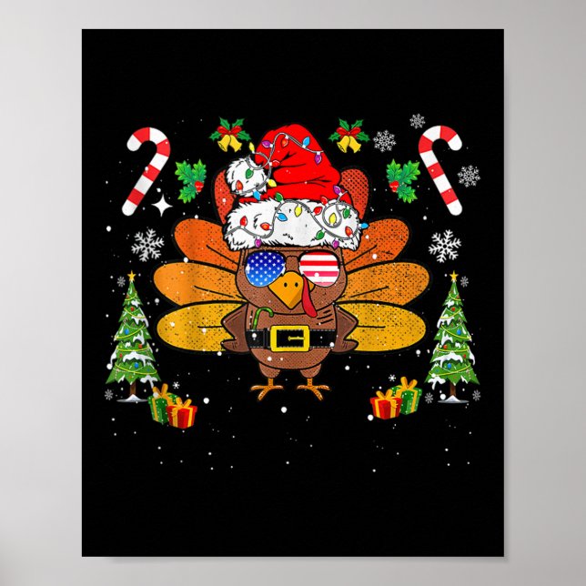 Merry Thanksmas Happy Thanksgiving Santa Turkey Xm Poster (Framsidan)