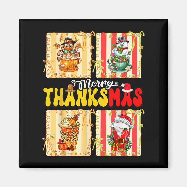 Merry Thanksmas Pumpkin Sce Latte Coffee Thanksgiv Magnet (Framsidan)