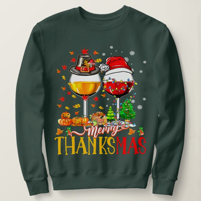 Merry Thanksmas Thanksgiving jul Ugly Julafton P T Shirt (Design framsida)