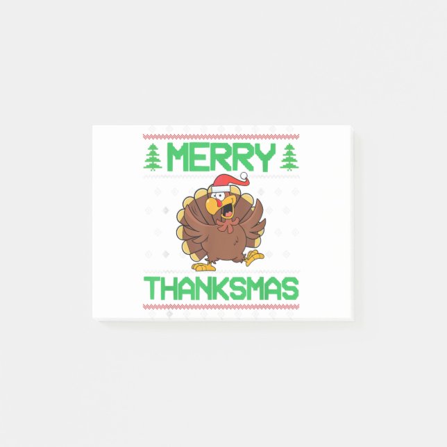 Merry thanksmas thanksgiving turkey ful christmas post-it block (Framsida)