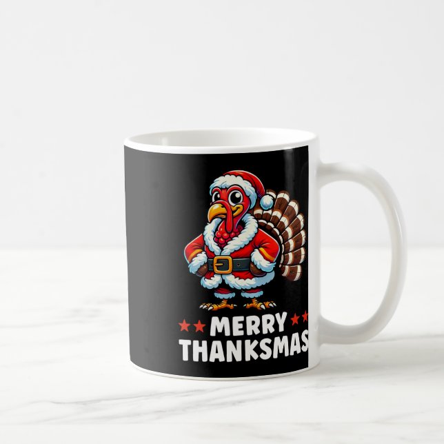 Merry Thanksmas Thanksgiving Turkey Julafton Funny Kaffemugg (Höger)