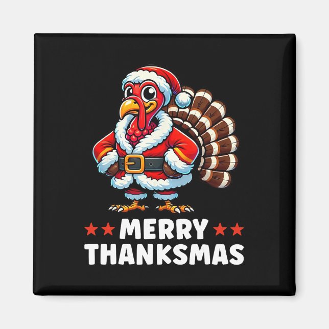 Merry Thanksmas Thanksgiving Turkey Julafton Funny Magnet (Framsidan)