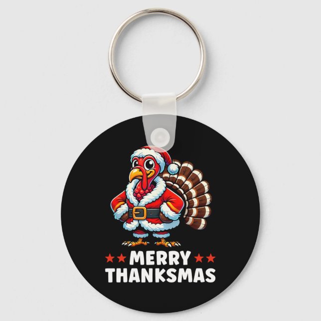 Merry Thanksmas Thanksgiving Turkey Julafton Funny Nyckelring (Framsida)