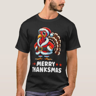 Merry Thanksmas Thanksgiving Turkey Julafton Funny T Shirt