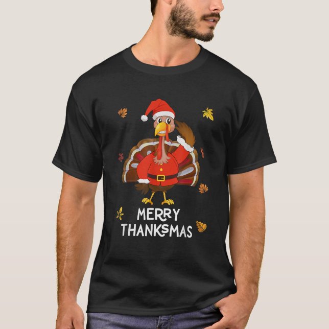 Merry Thanksmas Thanksgiving Turkiet Merry Christm T Shirt (Framsida)