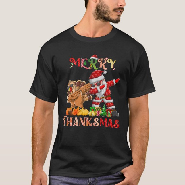 Merry Thanksmas Turkey Santa dabbing T Shirt (Framsida)