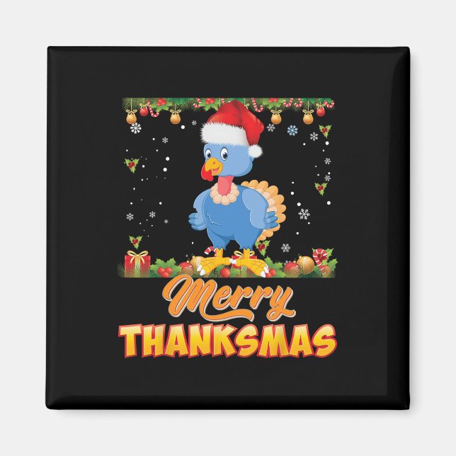 Merry Thanksmas Turkey Santa Elf Thanksgiving Chri Magnet (Framsidan)