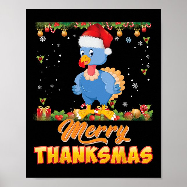 Merry Thanksmas Turkey Santa Elf Thanksgiving Chri Poster (Framsidan)