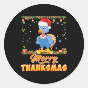 Merry Thanksmas Turkey Santa Elf Thanksgiving Chri Runt Klistermärke
