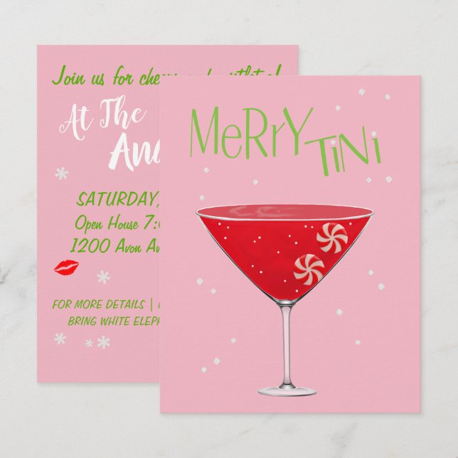 Merry-tini Merry Martini Helgdag Cocktail Party Inbjudningar (Fram/baksida)