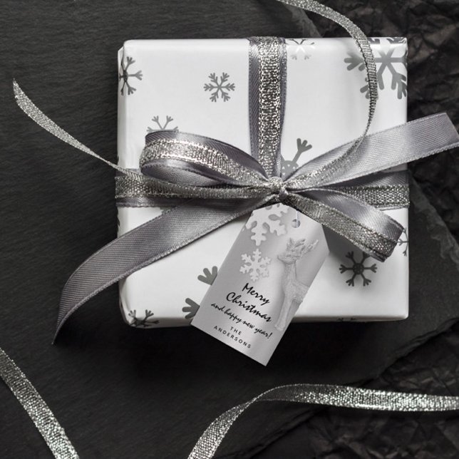 Merry to Helgdag Gift Gott nytt år Hjort Silver Presentetikett (Merry To Holiday Gift Happy New Year Deer Silver Gift Tags)