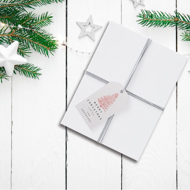 Merry to Namn Helgdag Ro  Presentetikett (Merry To Name Holiday Christmas Tree Rose Blush Gift Tags)