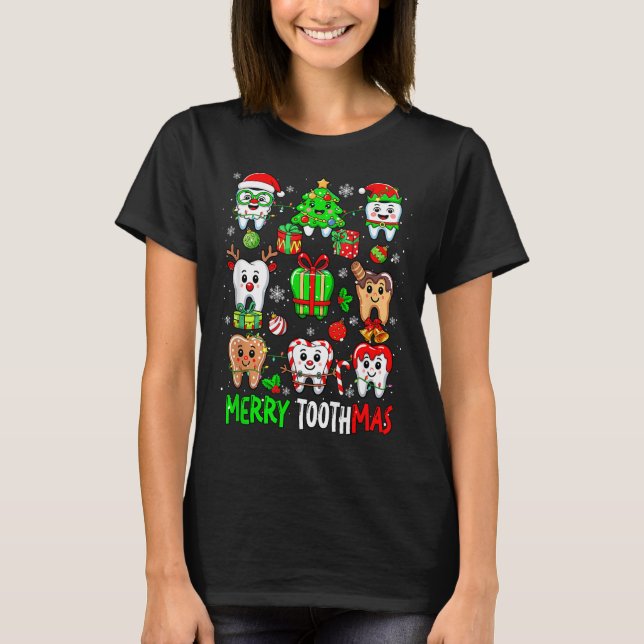 Merry Toothmas Teeth Collection Santa Reindeer Xma T Shirt (Framsida)