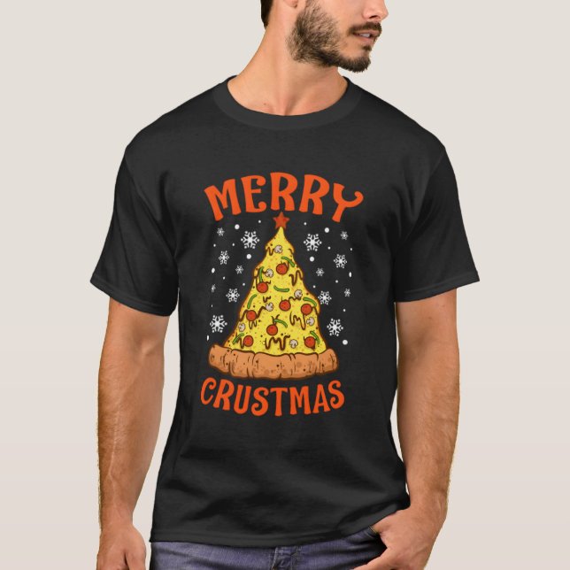 Merry Träd Cheese Pizza för jul T Shirt (Framsida)