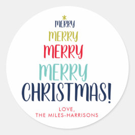 Merry Träd Typografisk Personlig Helgdag Runt Klistermärke
