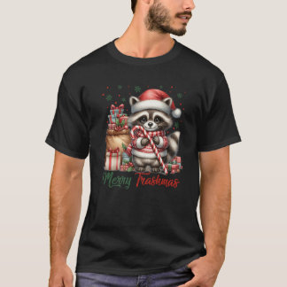 Merry Trashmas Cute Santa Raccoon Lover Candy Cane T Shirt