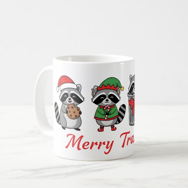 Merry Trashmas – Funny Christmas Raccoons  Kaffemugg (Framsida vänster)