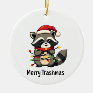 Merry Trashmas Funny Raccoon jul Helgdag Julgransprydnad Keramik