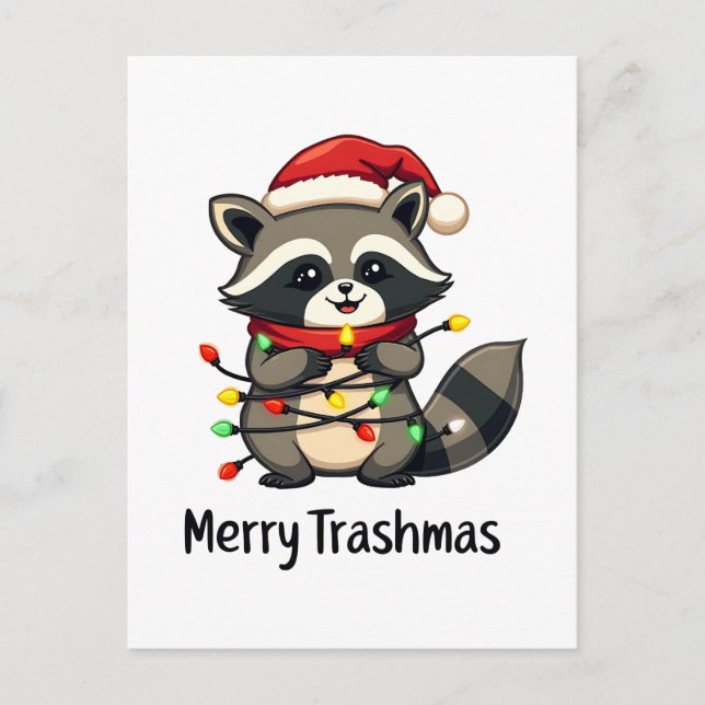 Merry Trashmas Funny Raccoon jul Helgdag Vykort (Framsida)