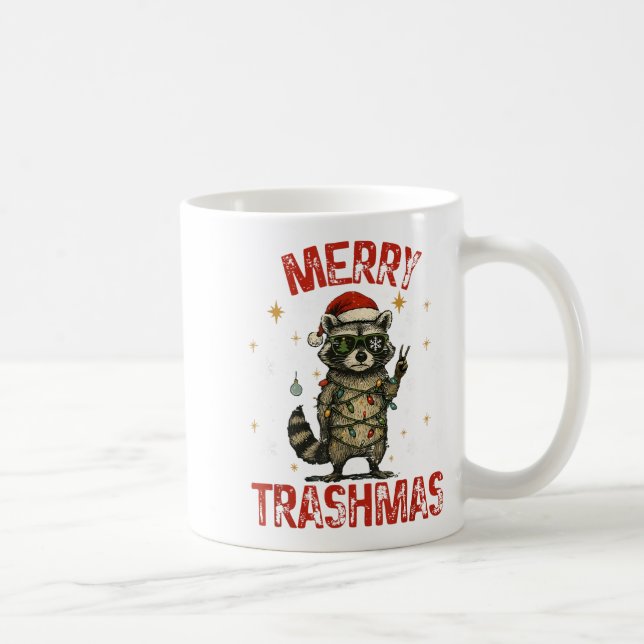 Merry Trashmas Raccoon Christmas Lights Funny Xmas Kaffemugg (Höger)