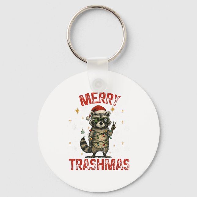 Merry Trashmas Raccoon Christmas Lights Funny Xmas Nyckelring (Framsida)