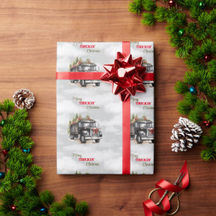 Merry Truckin's jul Black Semi Presentpapper