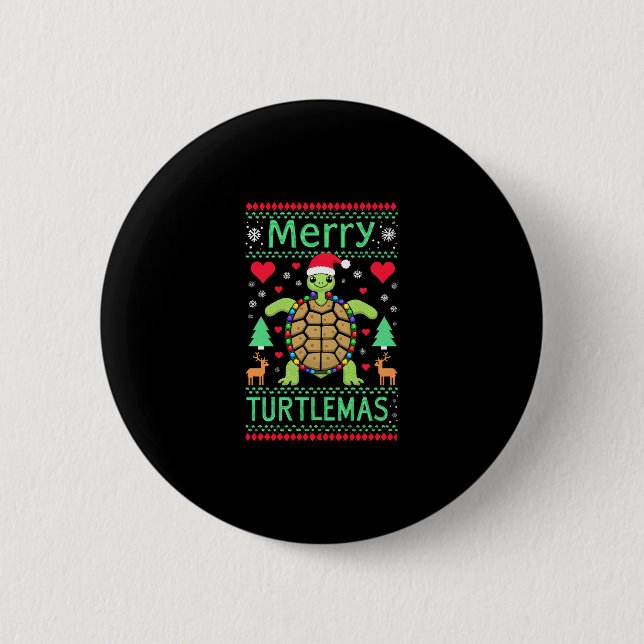 Merry Turtlemas Christmas Lights Cute Turtle Santa Knapp (Framsida)