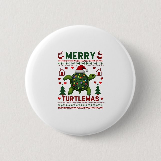 Merry Turtlemas Christmas Lights Cute Turtle Santa Knapp (Framsida)