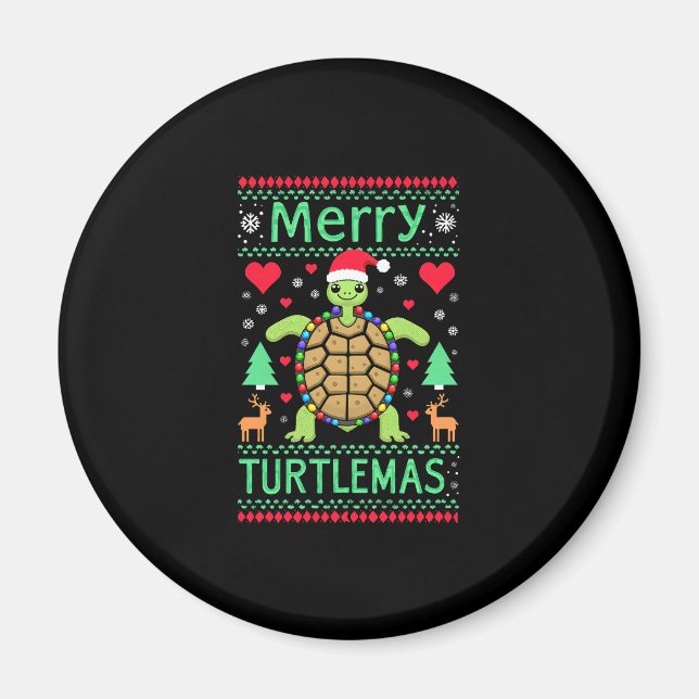 Merry Turtlemas Christmas Lights Cute Turtle Santa Magnet (Framsidan)